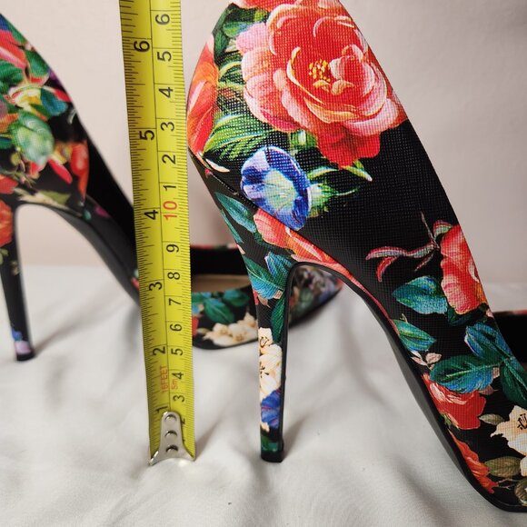 Floral Pattern Vegan Faux Leather D'Orsay Stiletto High Heel Shoes Size 8 - Picture 8 of 9